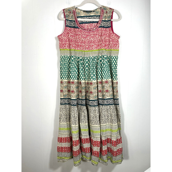 Avaasa Kurta Midi Dress A-Line Sequins Mixed Print Boho Floral Size Large - Picture 1 of 10